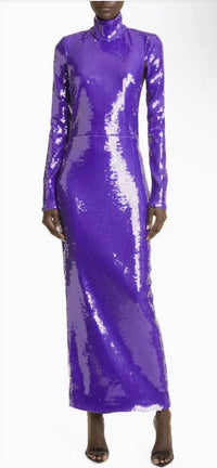 Laquan Smith - Sequin Mock Neck Long Sleeve Cutout Column Gown