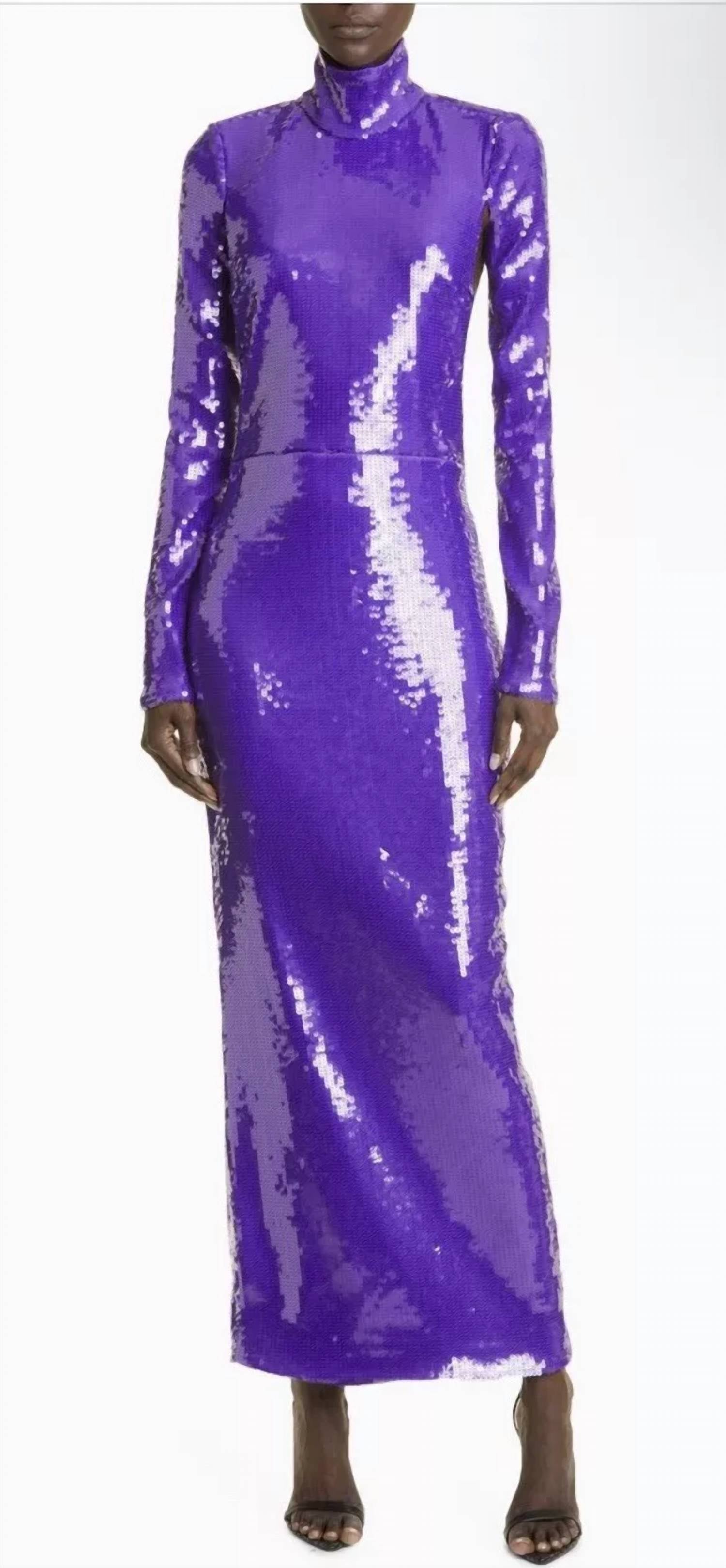 Laquan Smith - Sequin Mock Neck Long Sleeve Cutout Column Gown