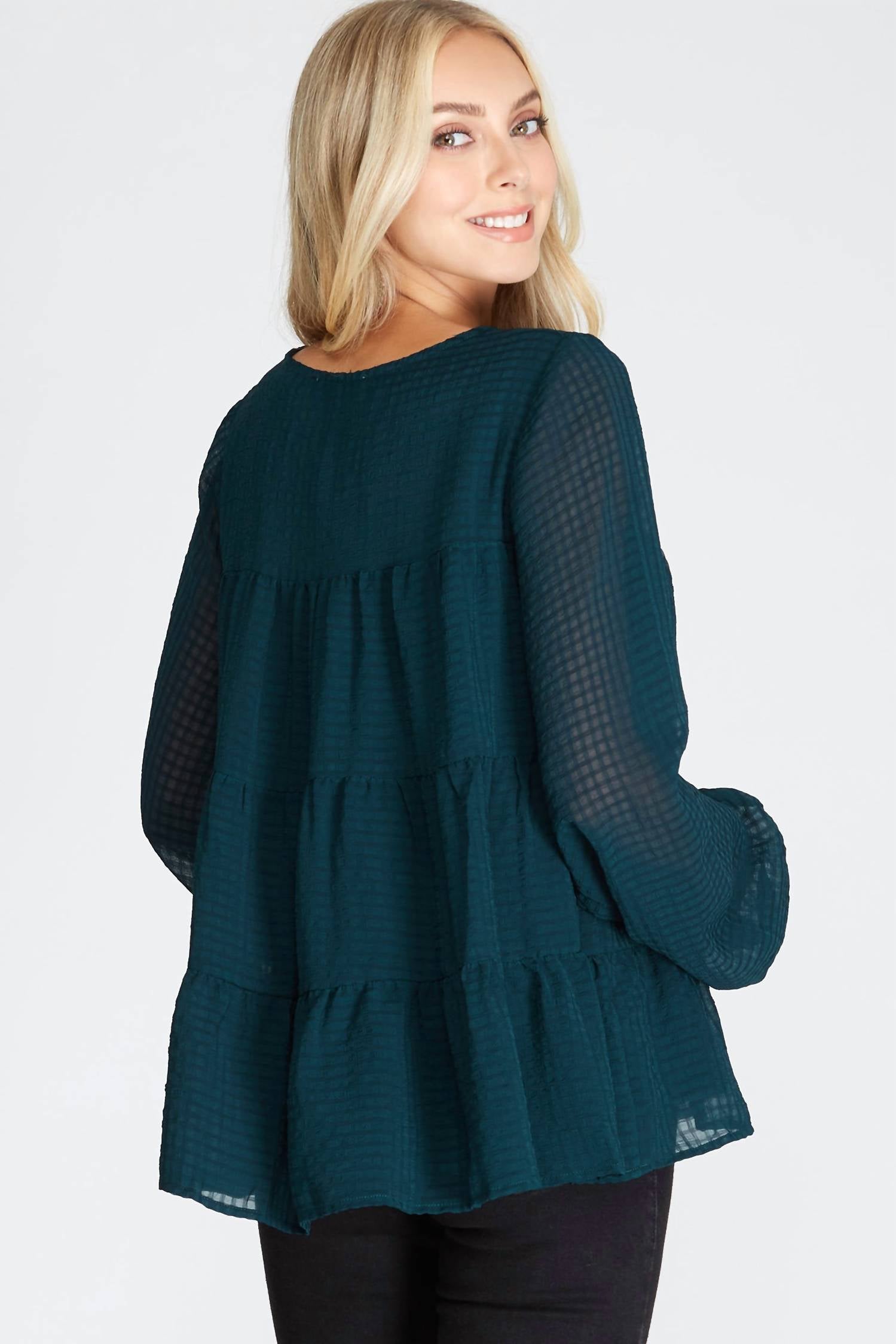 She + Sky - Women's Hi Low Woven Tiered Top