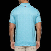Flags & Anthem Frerick Wave Performance Polo Top in aqua wave print - men's shirt - detail view