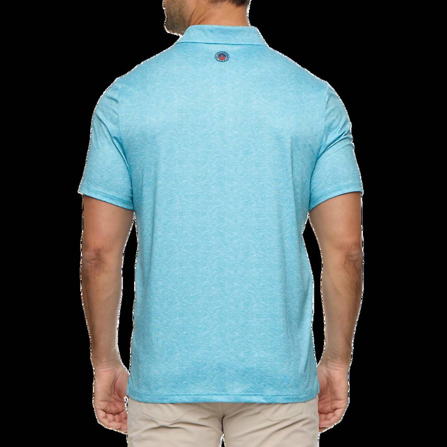 Flags & Anthem Frerick Wave Performance Polo Top in aqua wave print - men's shirt - detail view