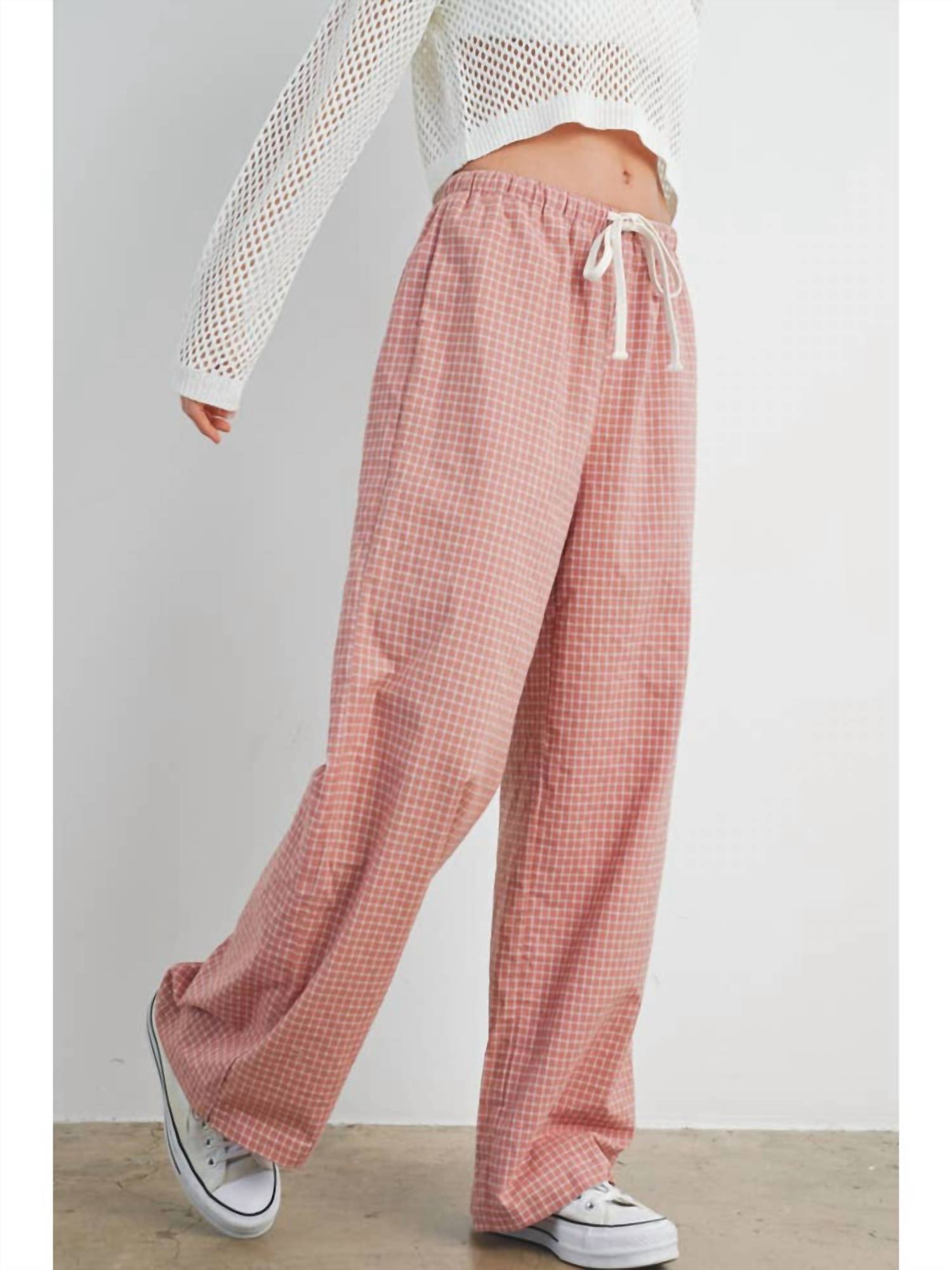 Buttermelon - Drawstring Checked Pants
