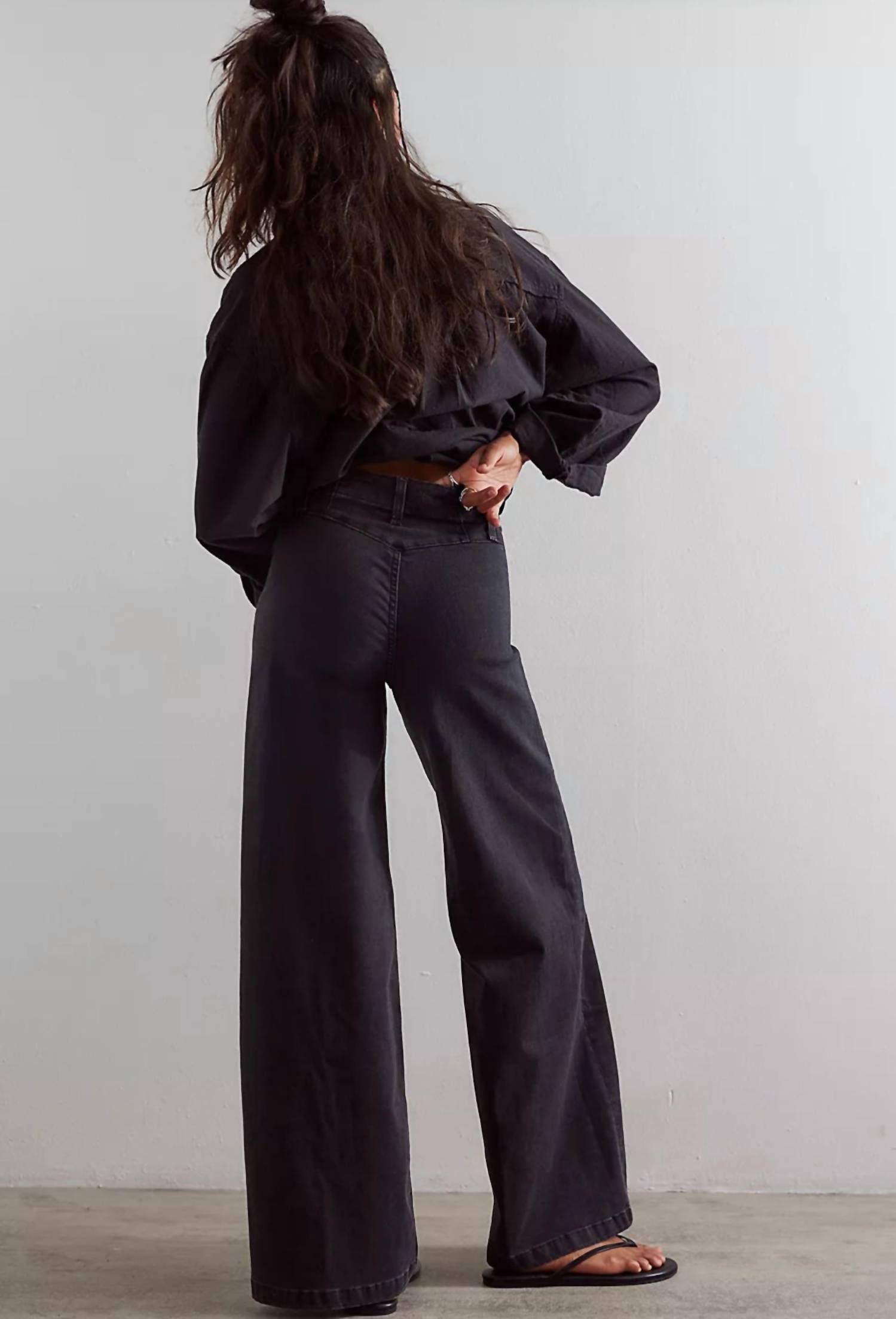 Free People Libre Wide Leg Jeans in cafe noir - women's pants - detail view