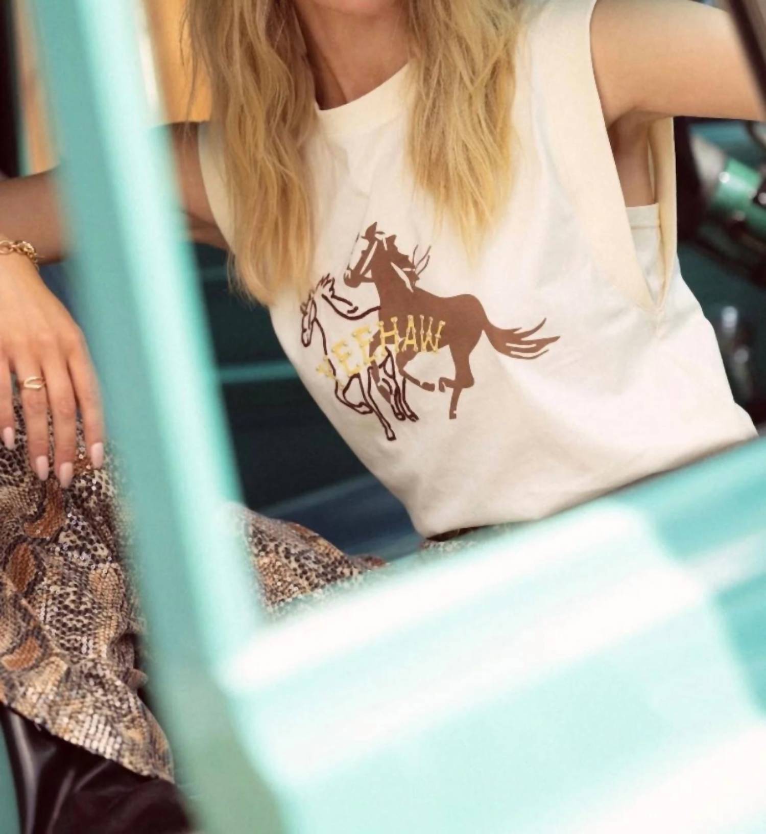 SKIES ARE BLUE Yeehaw Tank in beige - women's tank top - detail view