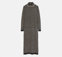 Suncoo Chadela Striped Turtleneck Knit Sweater Dress in black and camel - women's dress - alternate view