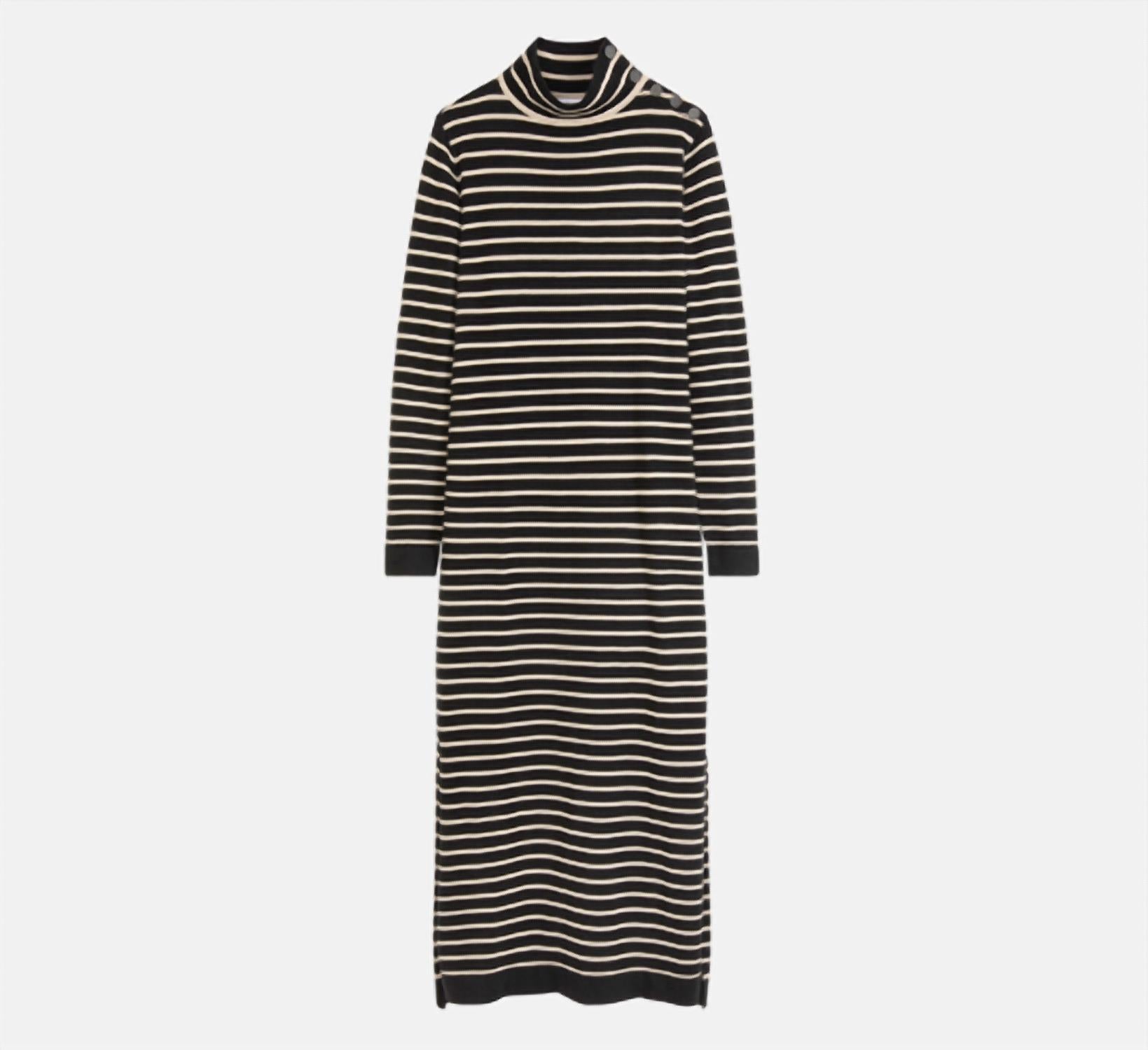 Suncoo Chadela Striped Turtleneck Knit Sweater Dress in black and camel - women's dress - alternate view