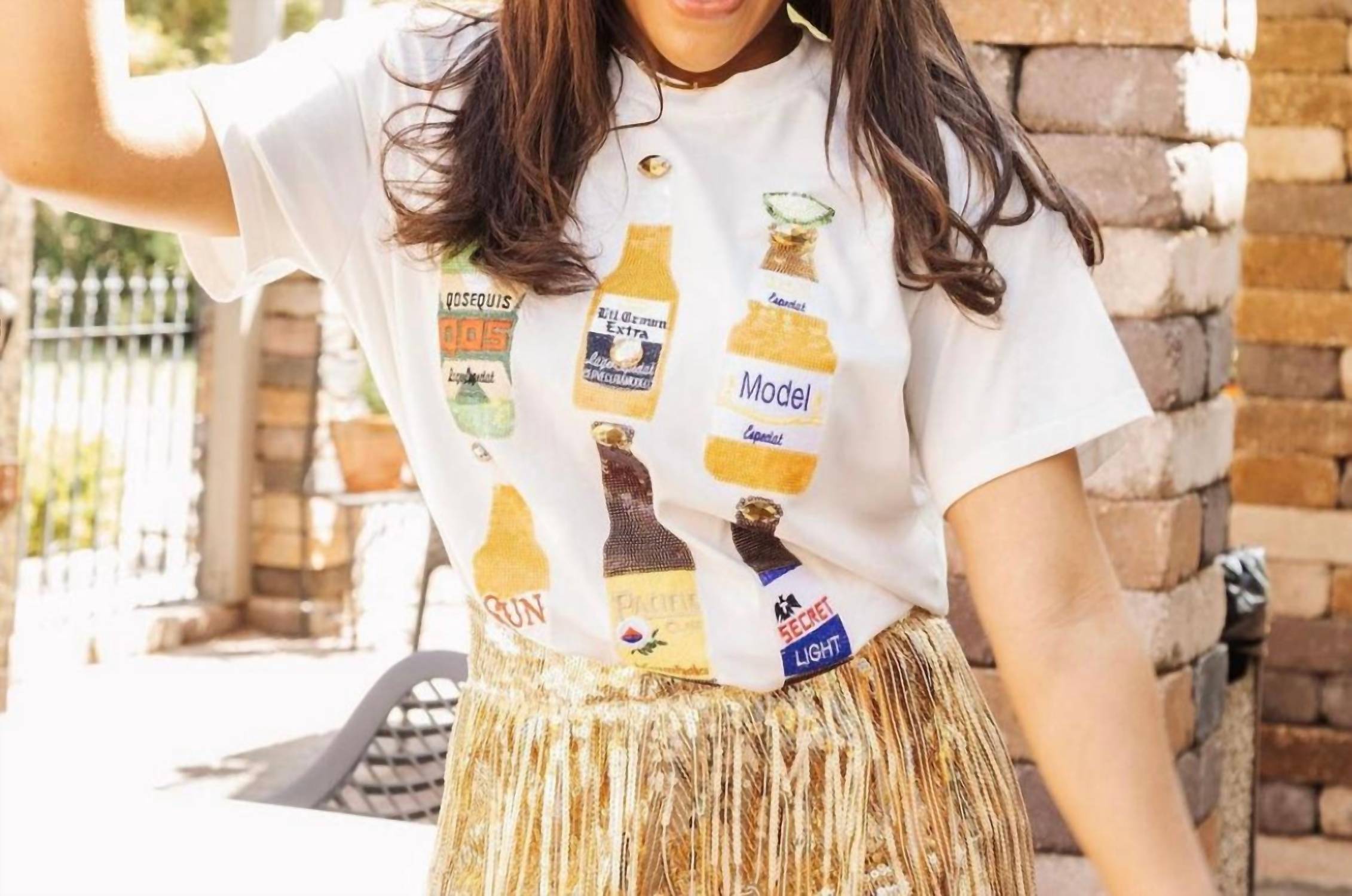 QUEEN OF SPARKLES Cinco Beer Tee in white - women's t-shirt - detail view