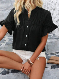 Trendsi - Button Down Ruffled Short Sleeve Shirt