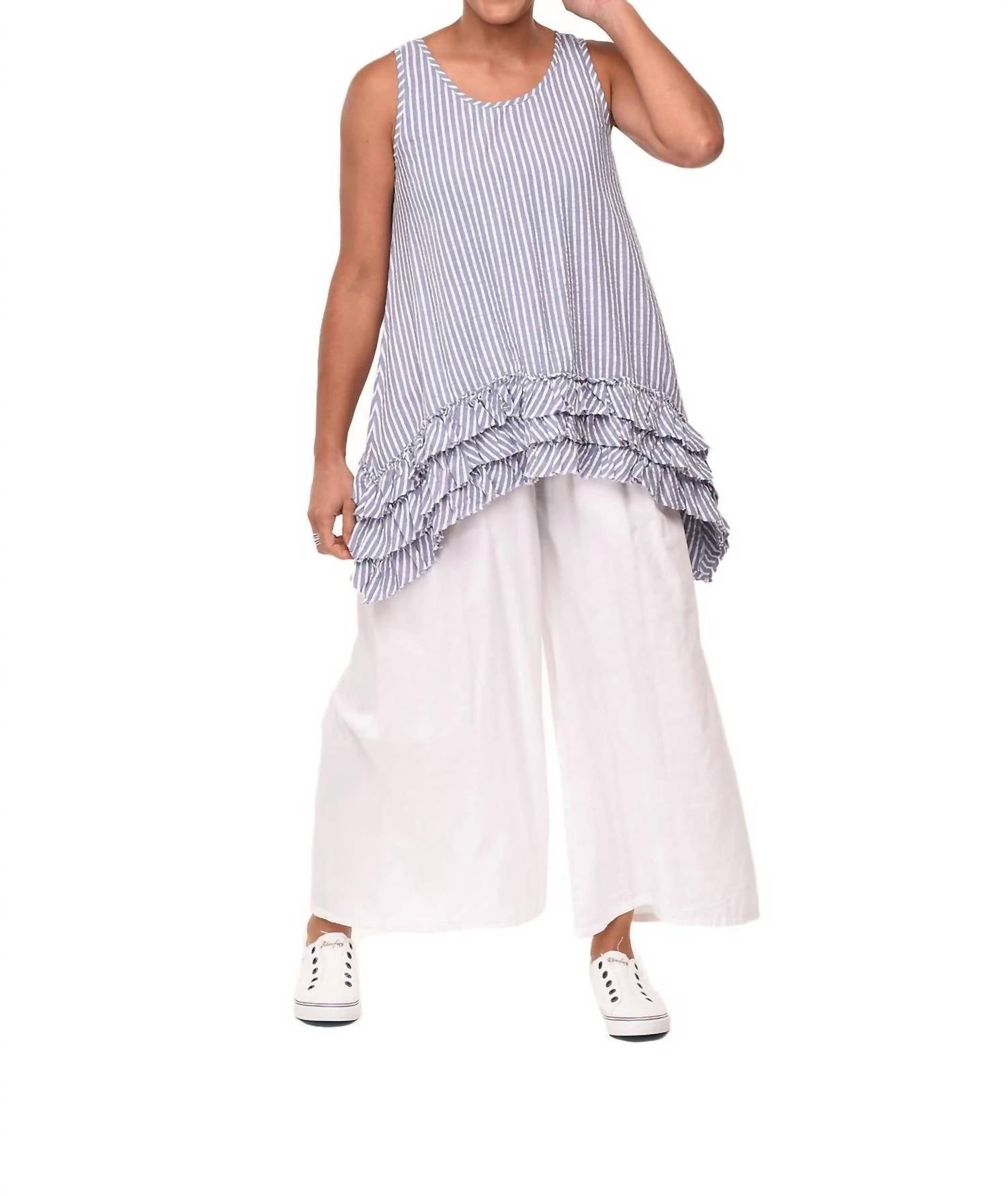 Tulip Clothing Seersucker Striped Top in peri white - women's shirt - alternate view