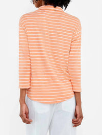 Nic + Zoe Women's Striped Henley Top in orange multi - women's long sleeve top - detail view