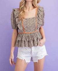 Ee:Some - Square Neck Animal Print Baby Doll Top