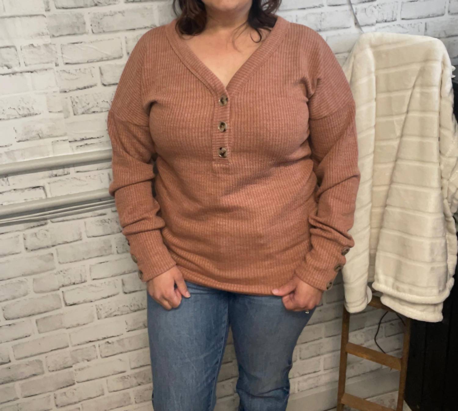 Michelle Mae - Victoria Button Detail V-neck Top