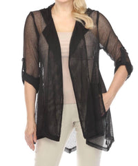 Joseph Ribkoff - 3/4 Roll Tab Sleeves Mesh Hooded Jacket