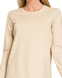 Zenana - Cotton Crewneck Long Sleeve Tee