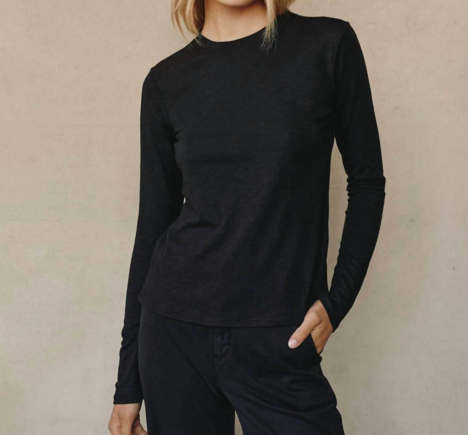 Bella Dahl Long Sleeve Crew Neck T-shirt in black - women's long sleeve top