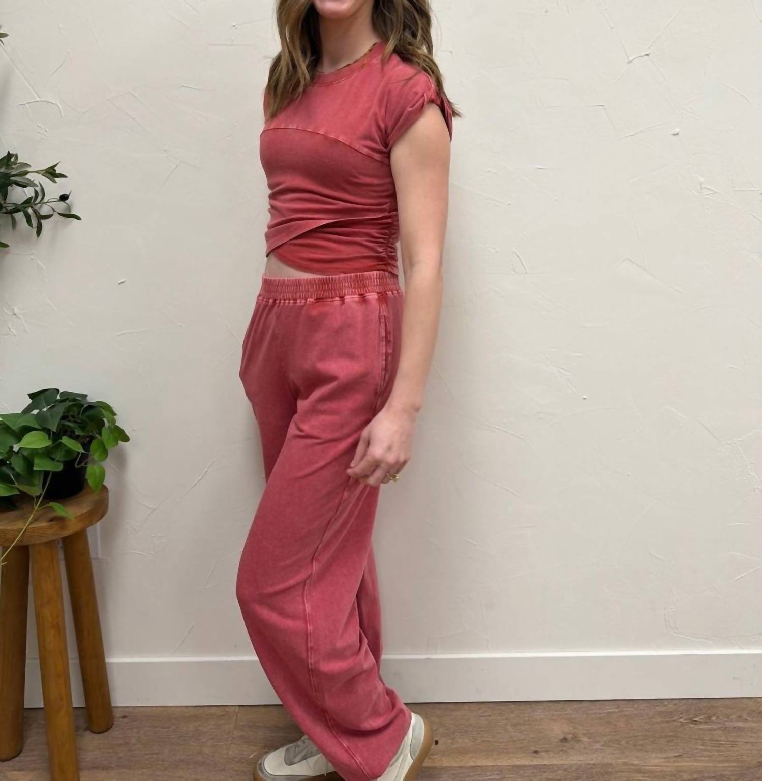HYFVE 2 Piece Relaxed Fit Duo Top & Pants Set in red - women's sleepwear - view 6