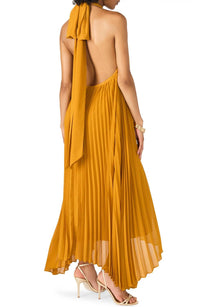 STEVE MADDEN Maraya Pleated Halter Dress in tuscan gold - women's dress - detail view