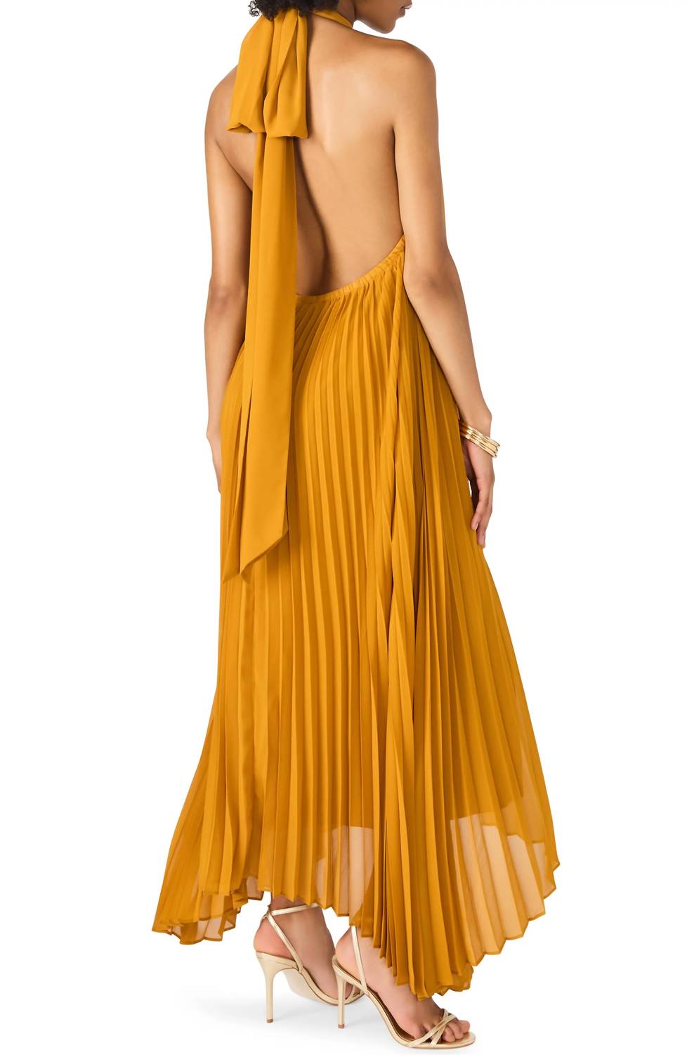 STEVE MADDEN Maraya Pleated Halter Dress in tuscan gold - women's dress - detail view