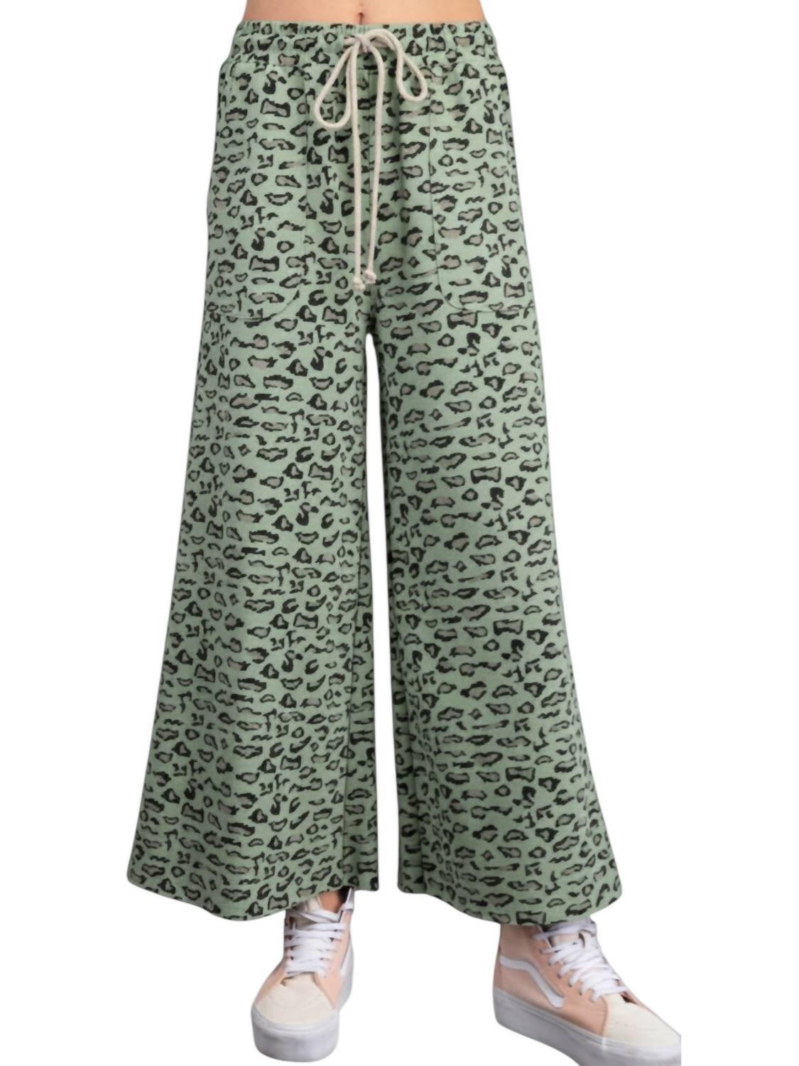 Easel - High-rise Cotton Wide Leg Leopard Pants