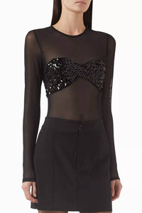 MISHA Callista Sequin-embellished Bodysuit in black - women's shirt