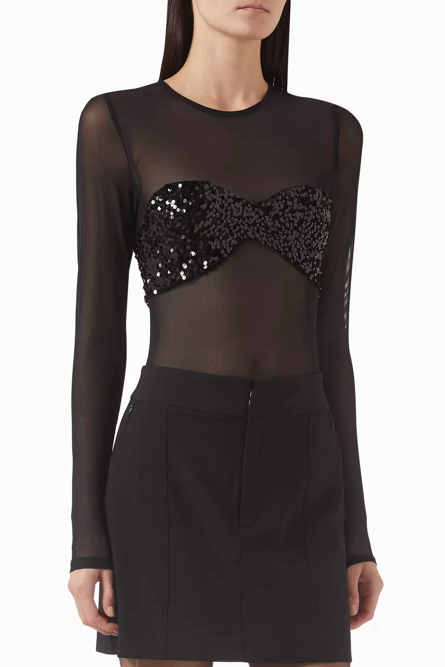 MISHA Callista Sequin-embellished Bodysuit in black - women's shirt