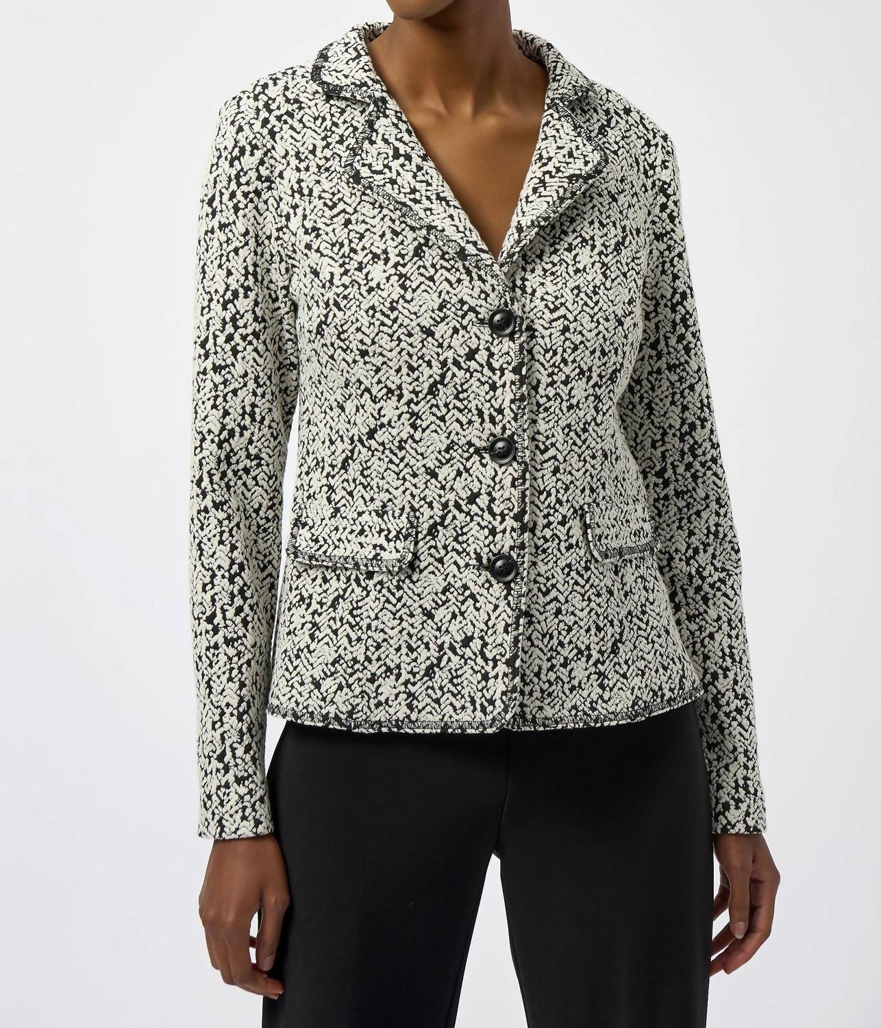 Joseph Ribkoff Abstract Jacquard Blazer Jacket in off white black - women's jacket