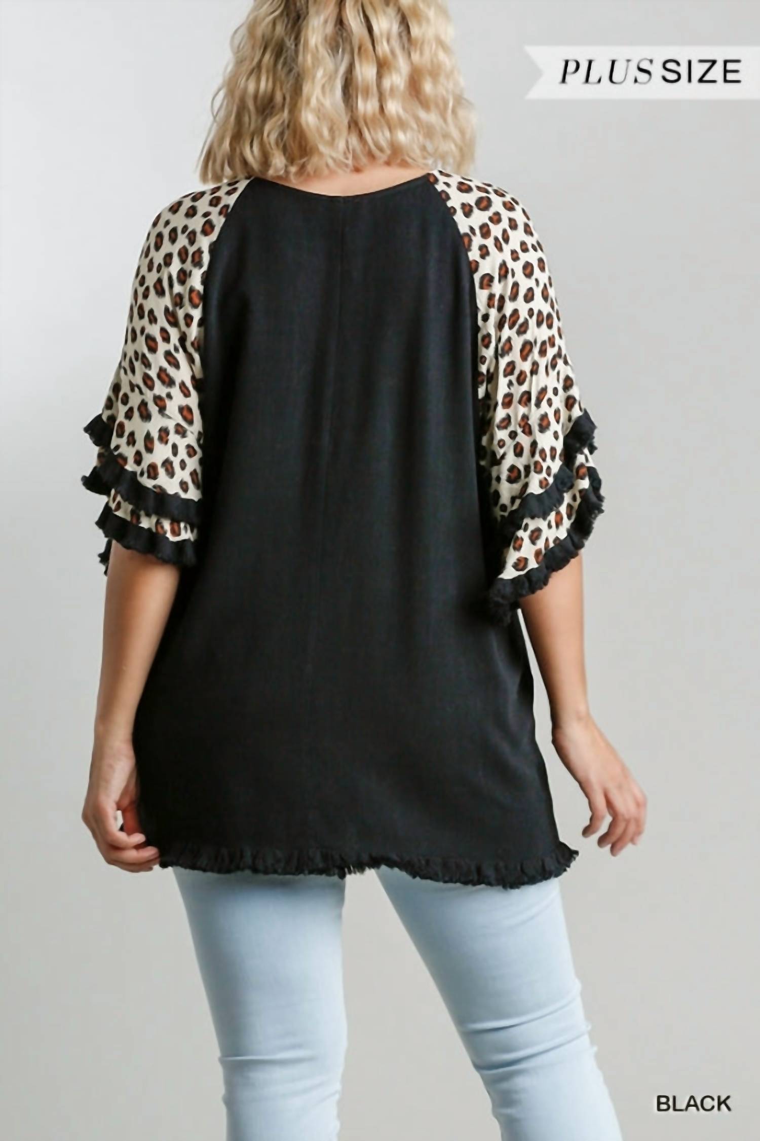 Umgee - Leopard Bell Sleeve Layered Top
