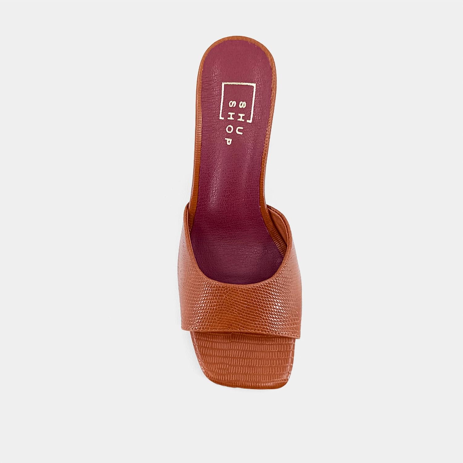 SHU SHOP Women's Enya Block Heel in brown lizard - women's heels - view 4