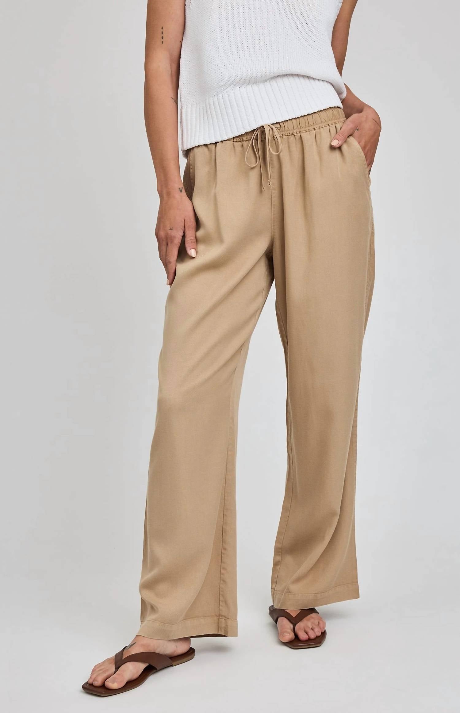 Gentle Fawn Gabriel Wide Leg Pants in washed khaki - women's pants - detail view