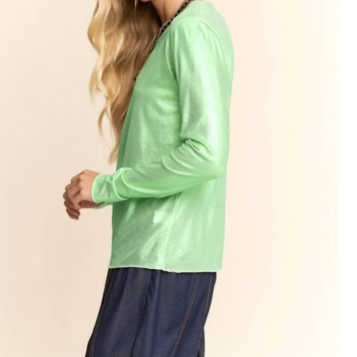 Davi & Dani - Metallic Mesh Long Sleeve Layering Top
