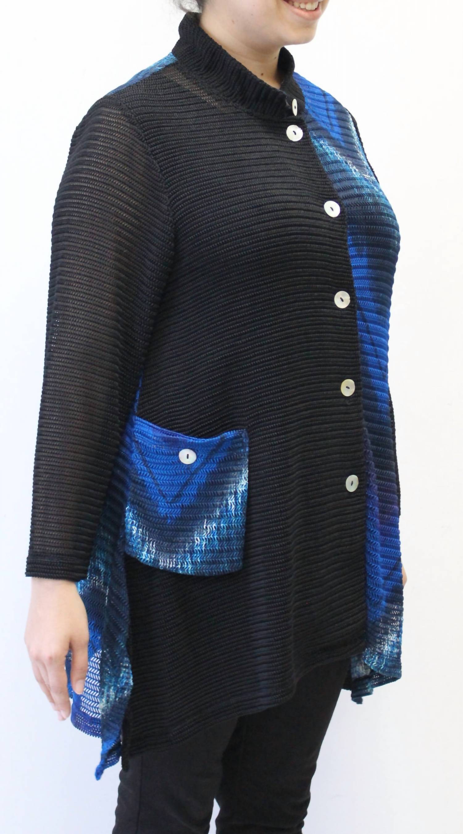 Aris A. - Mandarin Loose Weave Knit Jacket - PLUS