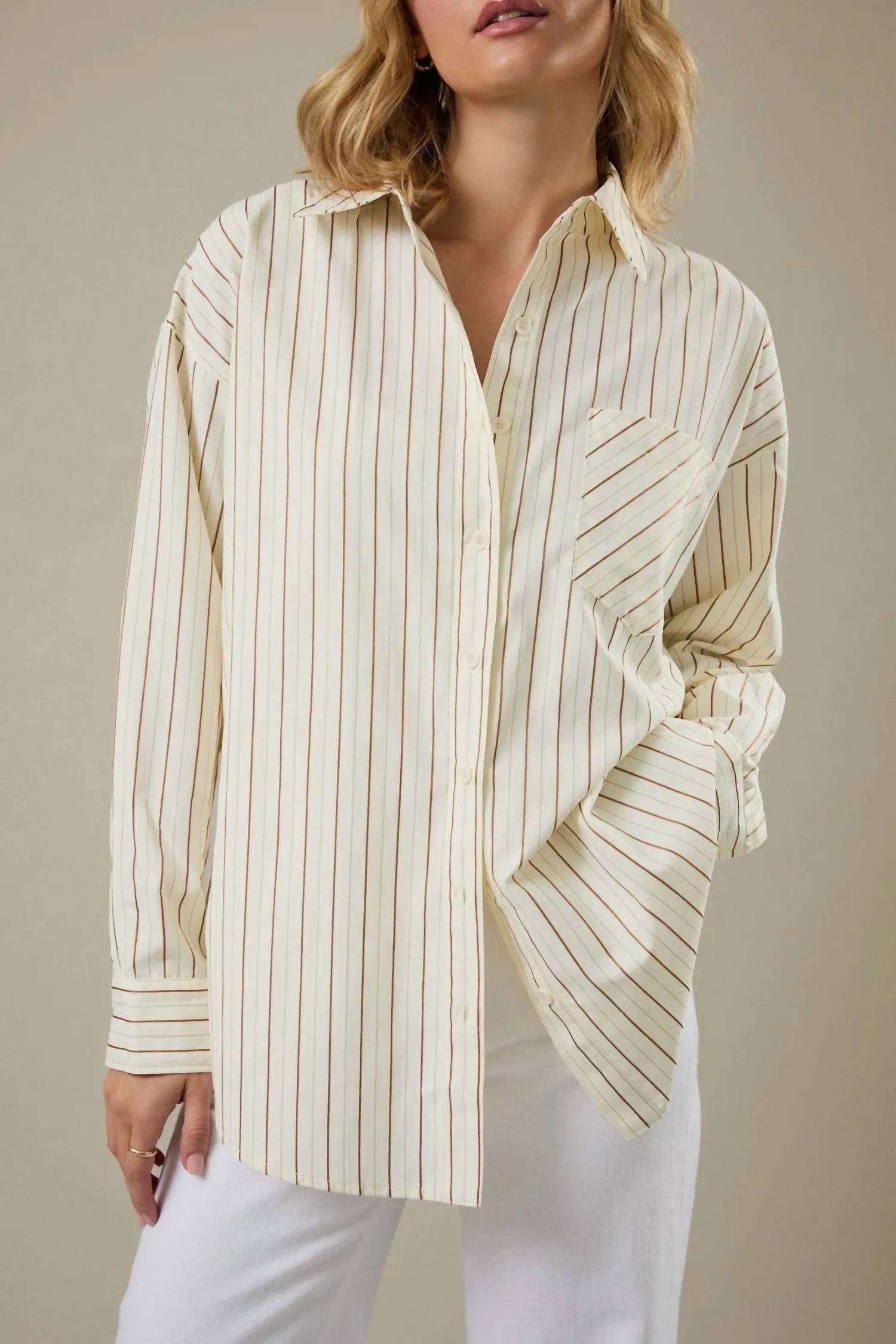 Sunday Edition - Long Sleeve Stripe Over Sized Shirt