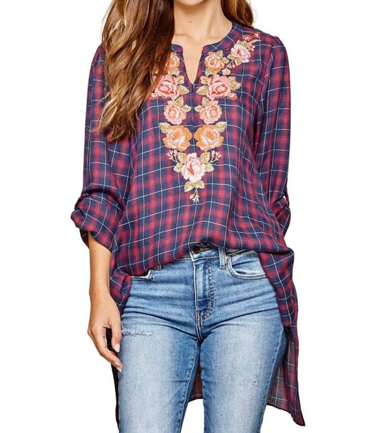 Andree By Unit - Plaid Embroidered Top