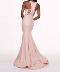 Rachel Allan - V-neck Fitted Crinckled Foil Jersey Evening Gown