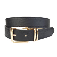 Axesoria West Women's Classic Plain Belt in shiny gold buckle black - women's accessory