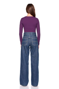 Susana Monaco V Wire Gathered Long Sleeve Top in plum - women's blouse - view 4