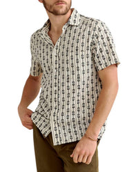 Billy Reid Short Sleeve Boucle Treme Shirt in dobby stripe black white - men's shirt