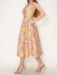 B.Right - Floral Jacquard Square Neck Midi Dress