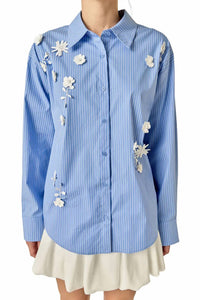 English Factory - Flower Trim Striped Shirt