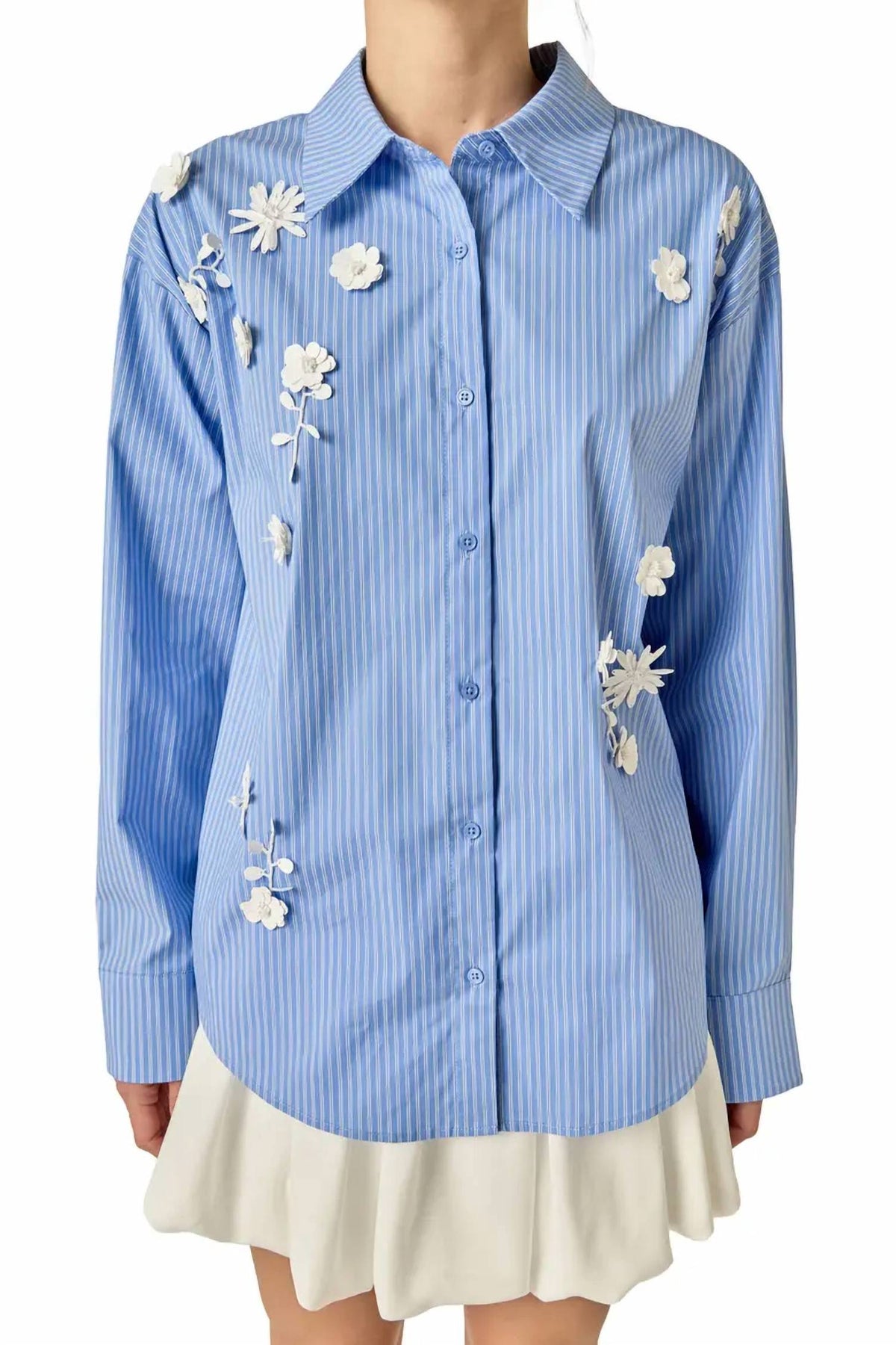 English Factory - Flower Trim Striped Shirt