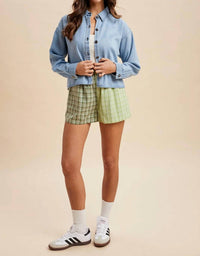 Anniewear - Denim Cropped Button Down Jacket