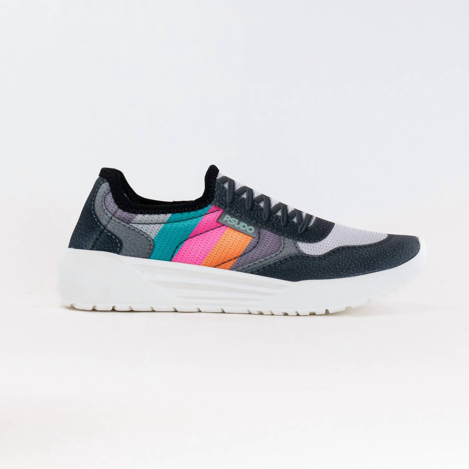 PSUDO Women’s Court Sneakers in black multi - women's sneaker - detail view