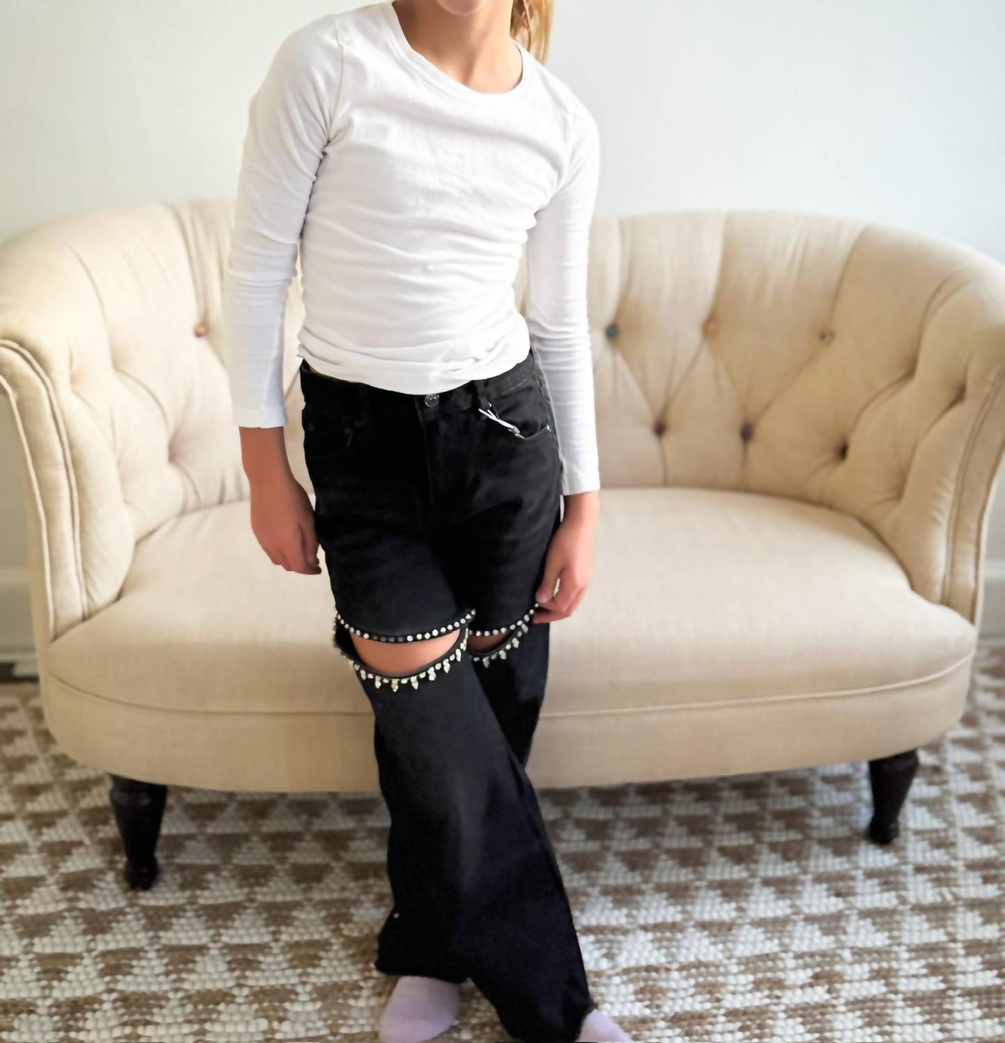 Tractr - Girl's Crystal Slit Straight Jeans