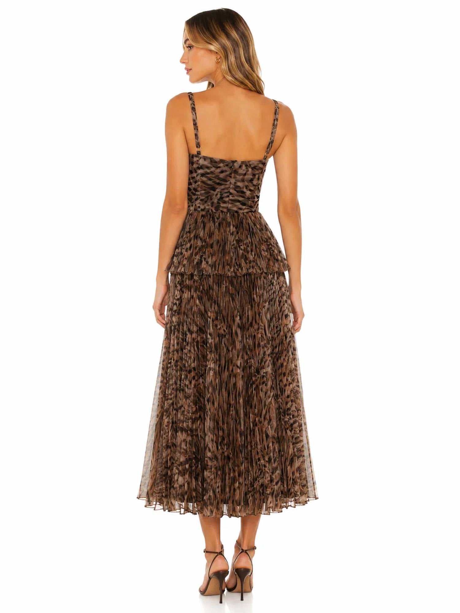 Hutch - Animal Print Pleated Peplum Midi Dress