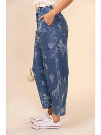 Blue B - Western Print Barrel Leg Denim Jean