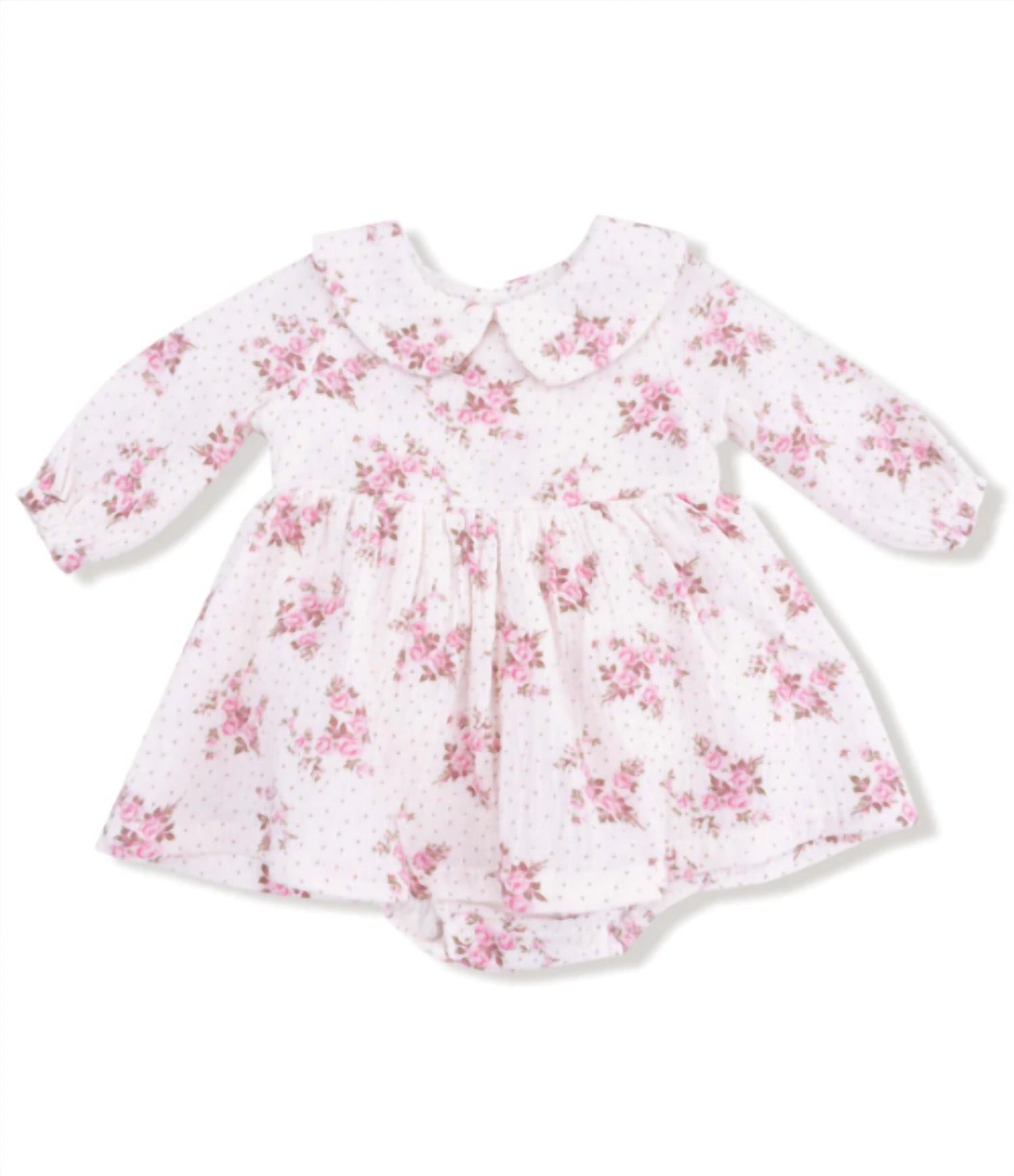 ANGEL DEAR Belle Rosette Long Sleeve Bubble Dress in white - kids' dress - detail view