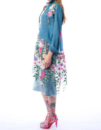 Aratta Celine Button Down Floral Shirt Dress in denim blue - women's shirt - detail view
