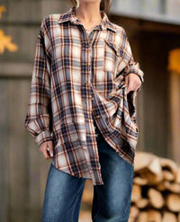 Easel - Washed Button Down Flannel Tunic