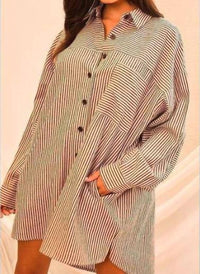 Main Strip - Collar Neck Stripe Print Shirt Mini Dress