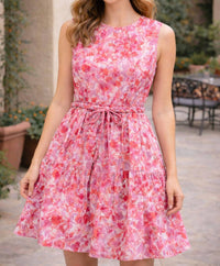 Jade Watercolor Print Sleeveless dress in pink hues - women's dress